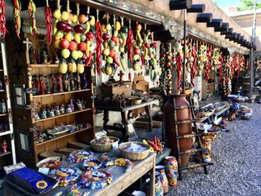 A souvenir stand in one of the open-air markets around town in Santa Fe, New Mexico.