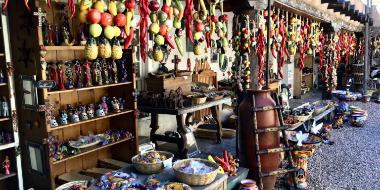 A souvenir stand in one of the open-air markets around town in Santa Fe, New Mexico.