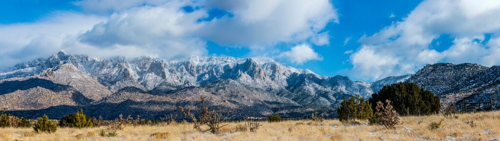 Panorama of the Sandia Mountains in New Mexico from the foothills.